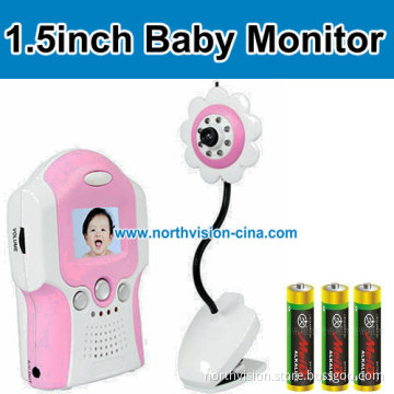 1.5 Inch Sunflower Baby Monitor Based on 2.4GHz, 6PCS Infrared LED for Nightvision, TV out, Powered by AAA Battery (NG-1507)
